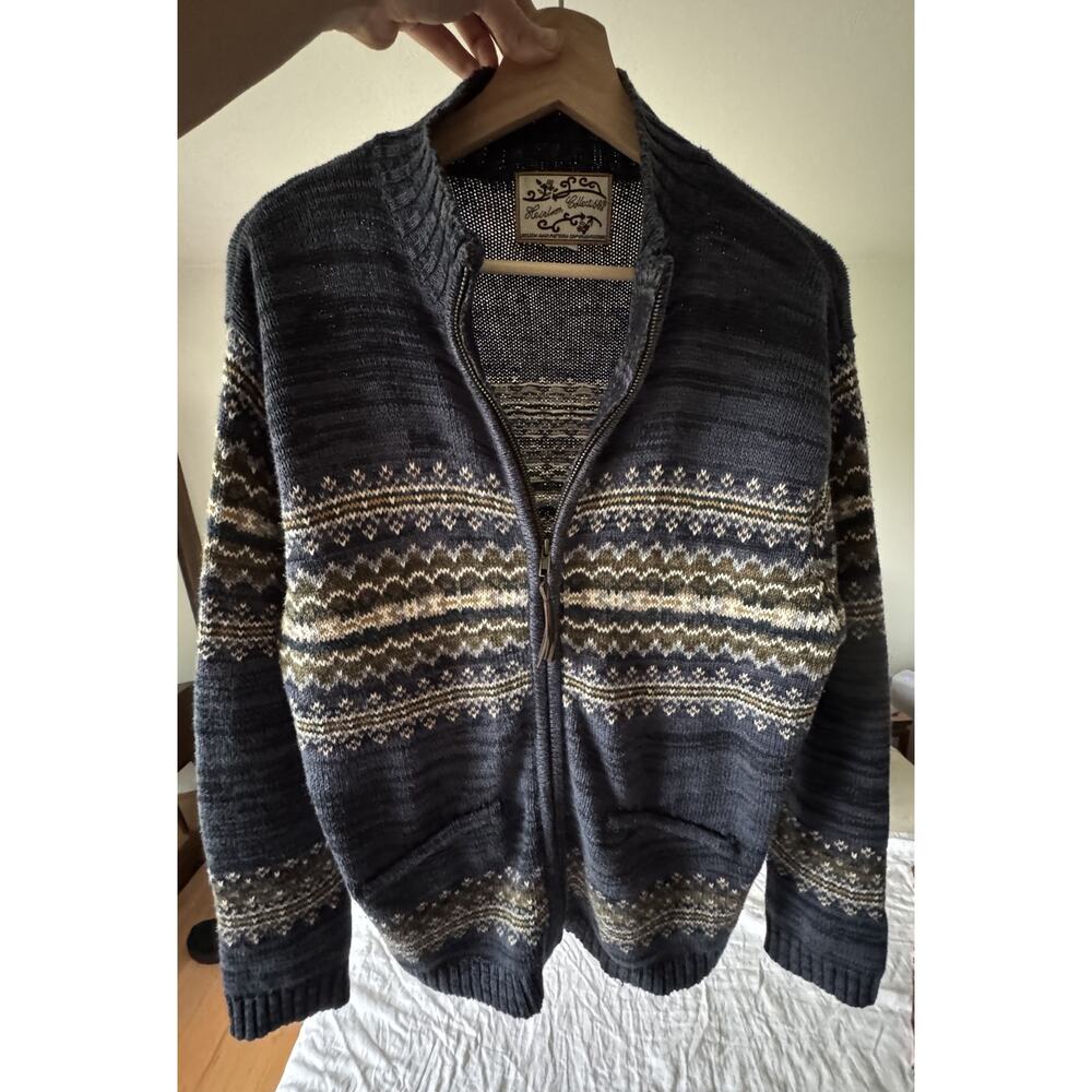 Heirloom Collectables Blue Fair Isle Zip Cardigan Unisex Large Grandpacore